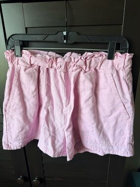 Ci Sono Pink Paperbag Waist Cotton Blend Shorts